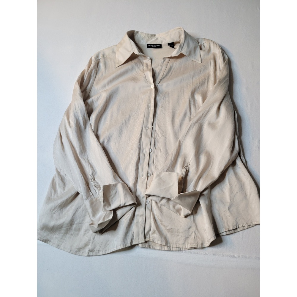 Valerie Stevens Woman Silk Blend Button Down Shirt Champagne Beige 2X Cuff 2116